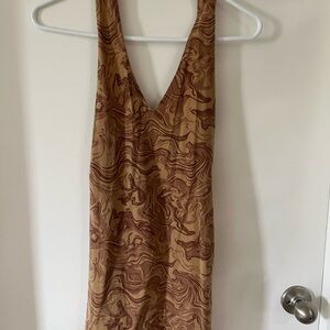 Motel Rocks Brown Swirl Pattern Halter Backless Dress